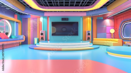 Obraz na płótnie Render a modern and playful 3D version of a TV show podcast studio AI generated illustration w salonie
