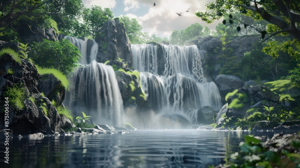 Naklejka premium large beautiful waterfall: realistic