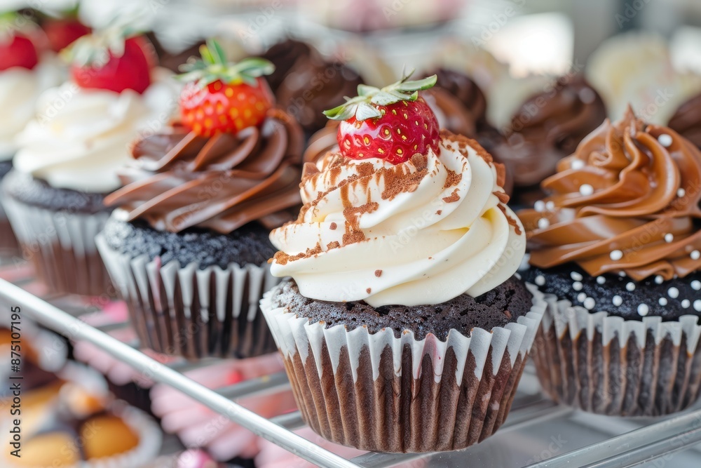 Strawberry Chocolate Cupcake Dessert. Generative AI.