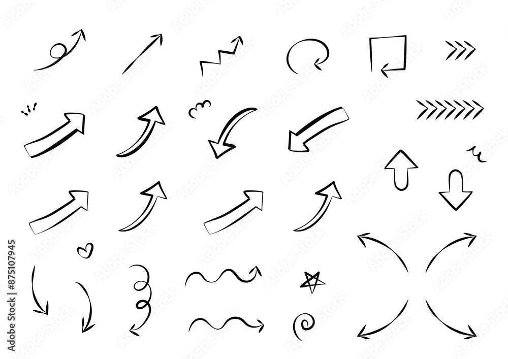 シンプルな手書きの矢印のベクターイラストセット シンプルな手書きの矢印のベクターイラストセット
