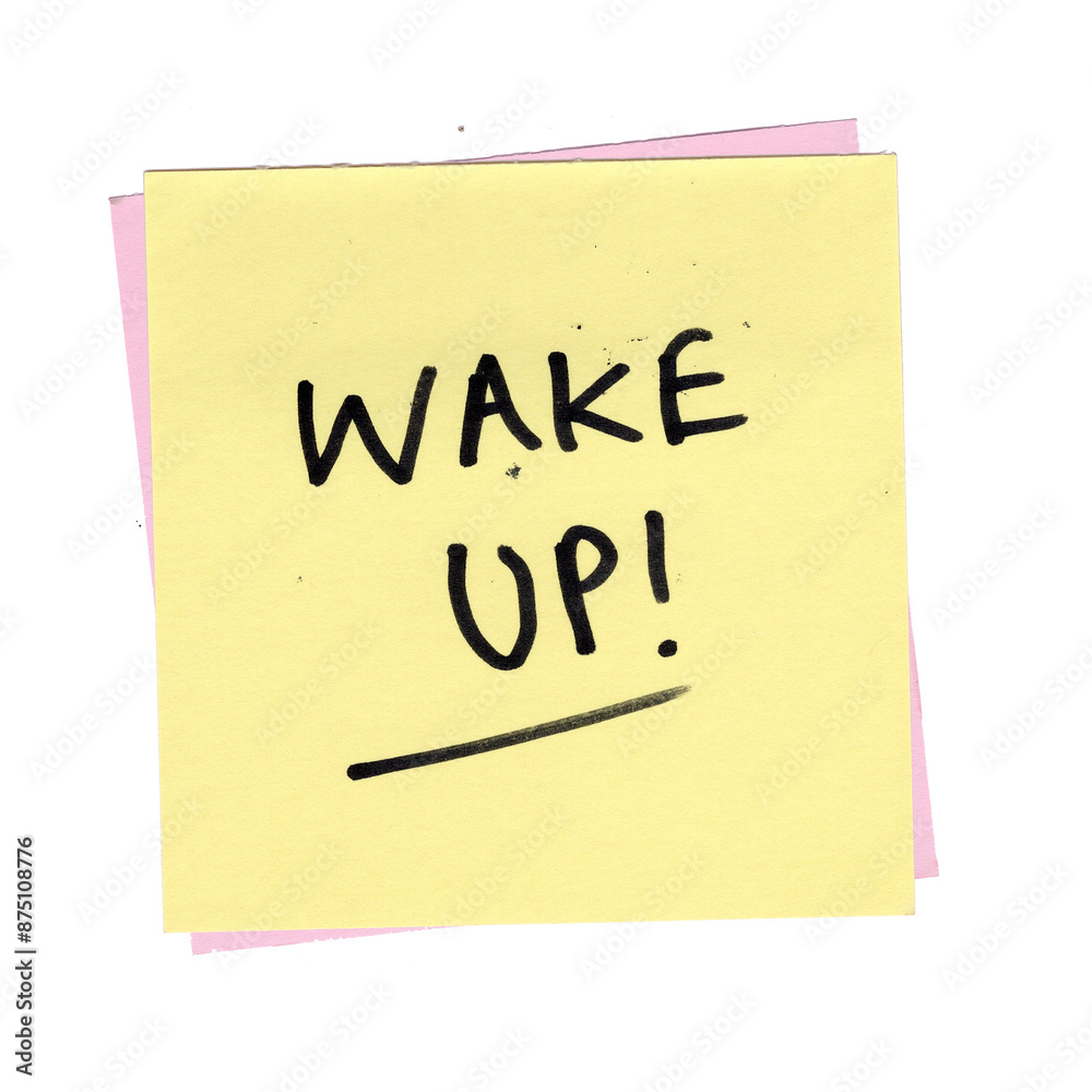 yellow sticky note with the word wake up on it, transparent background yellow sticky note with the word wake up on it, transparent background