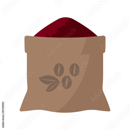 Roasted coffee beans in burlap sack. Icon minimalist style. A coffee producing concept, delivery, roasting, coffee house. Stylized flat vector. Isolated
