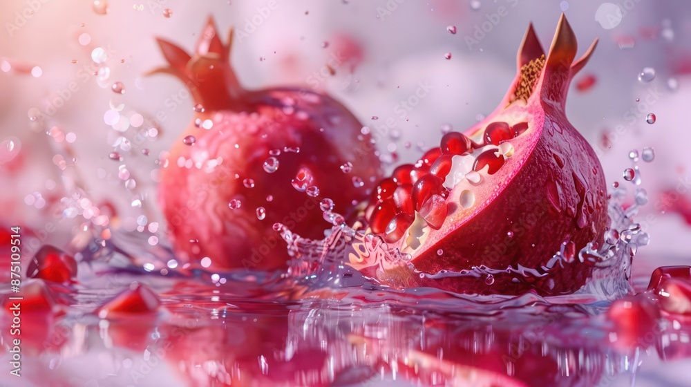 Ripe pomegranates are broken and the juice is pale pink. Ripe pomegranates are broken and the juice is pale pink.