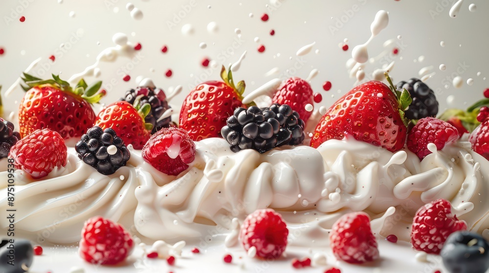 Yogurt, strawberries, blackberries white background raspberry Yogurt, strawberries, blackberries white background raspberry