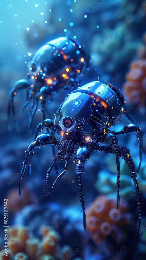 Fototapeta premium Glowing vivid transparent underwater jellyfishes. AI generated illustration