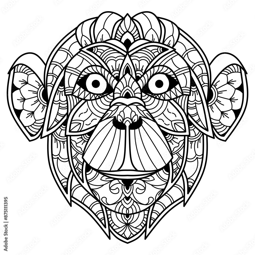 Obraz premium Hand drawn of monkey head in zentangle style