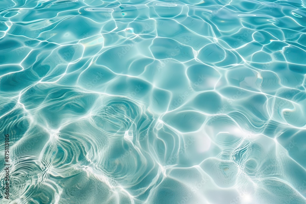 crystal clear turquoise pool water with gentle ripples sunlight creating mesmerizing patterns on pool floor sense of refreshing coolness and summer relaxation crystal clear turquoise pool water with gentle ripples sunlight creating mesmerizing patterns on pool floor sense of refreshing coolness and summer relaxation