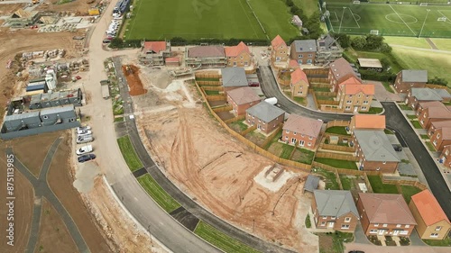 Aerial, new build housing estate, Whiby, North Yorkshire, England