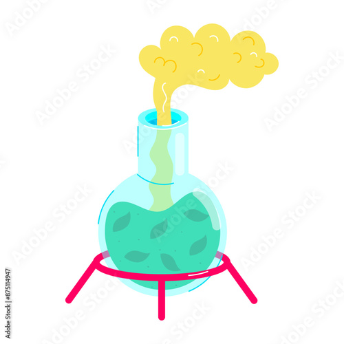 A flat style sticker of plant experiment flask 

