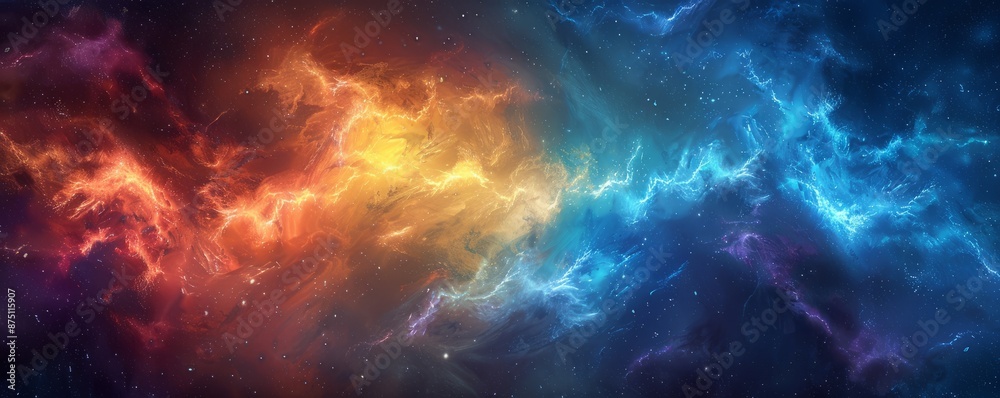 Brightly colored lightning bolts against a dark sky Brightly colored lightning bolts against a dark sky
