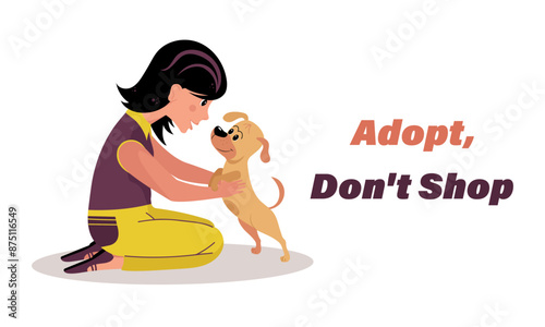 Girl and dog. Adopt a homeless animal from a shelter.