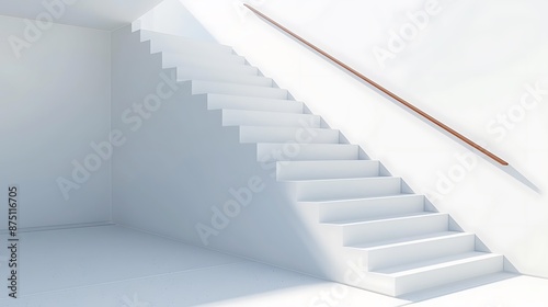 Sleek modern white stairs with a wooden handrail, minimalist design, elegant architectural detail, perfect for contemporary interiors.