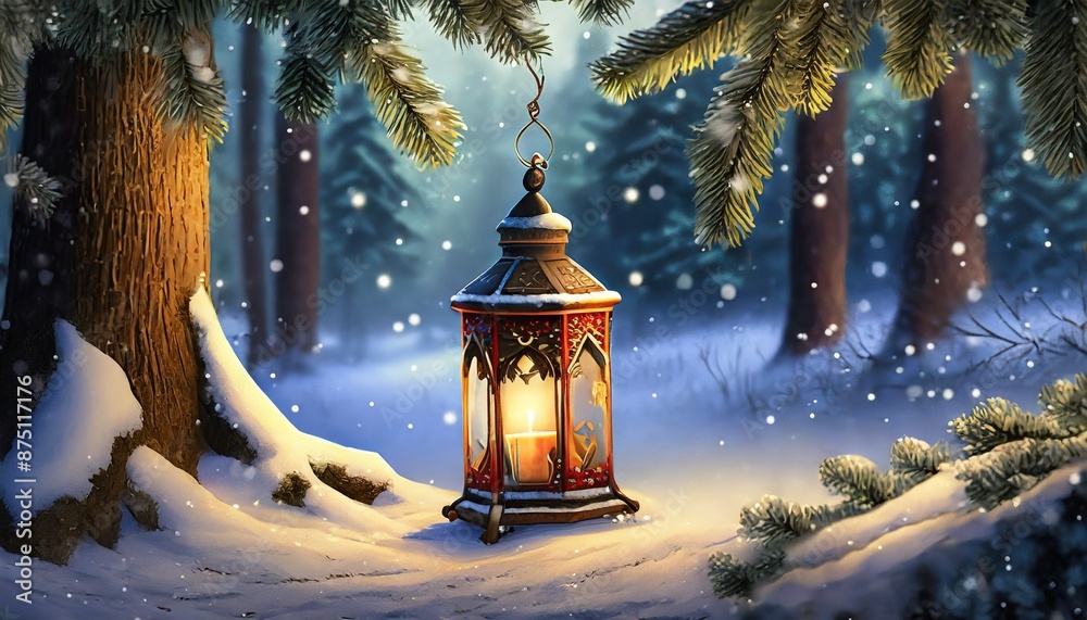 christmas lantern in the snow christmas lantern in the snow