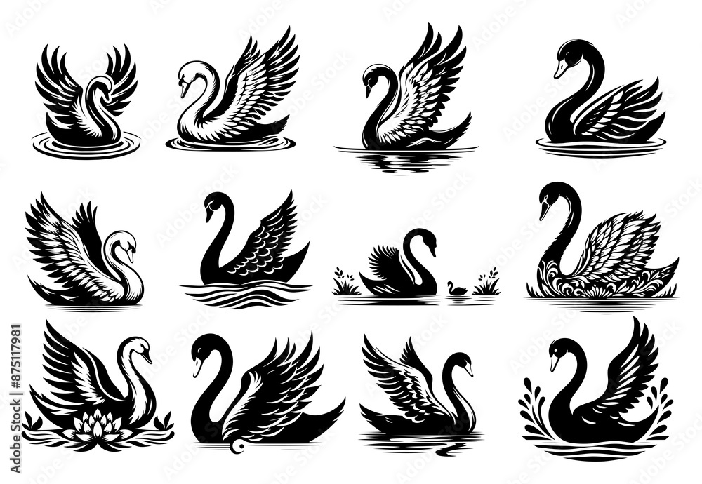 Swan silhouette vector illustration style with white background Swan silhouette vector illustration style with white background