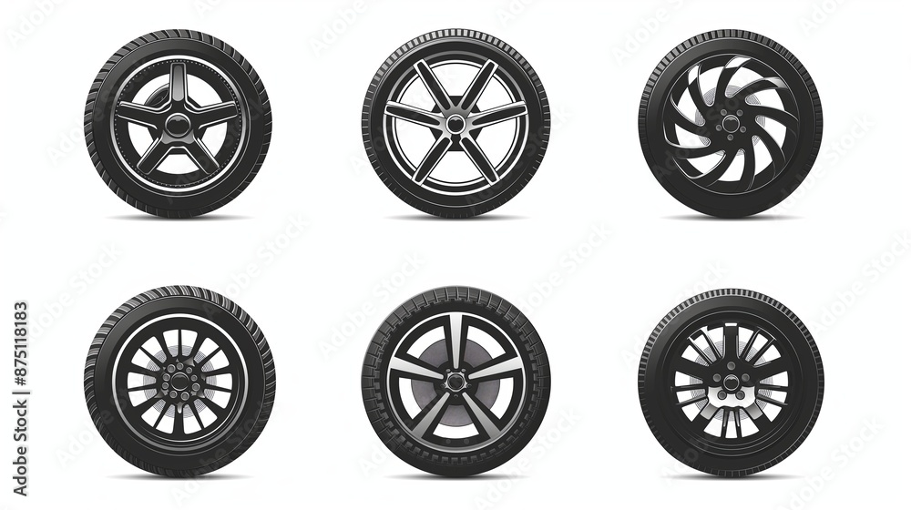 set of black wheels on a white background set of black wheels on a white background