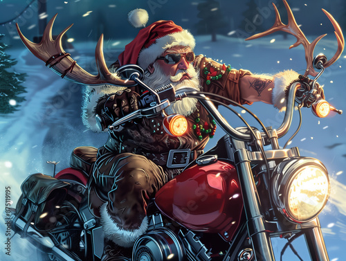 Biker-Weihnachtsmann auf dem Motorrad