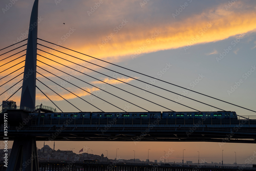 Fototapeta premium View the fantastic night view of Istanbul from the dockside park