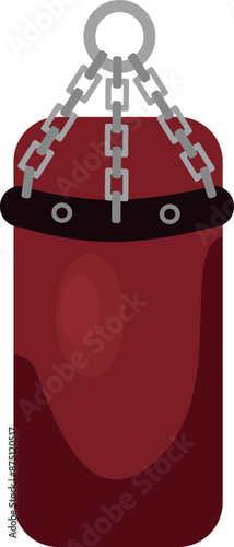 Red punching bag vector. Gym equipment flat illustration.