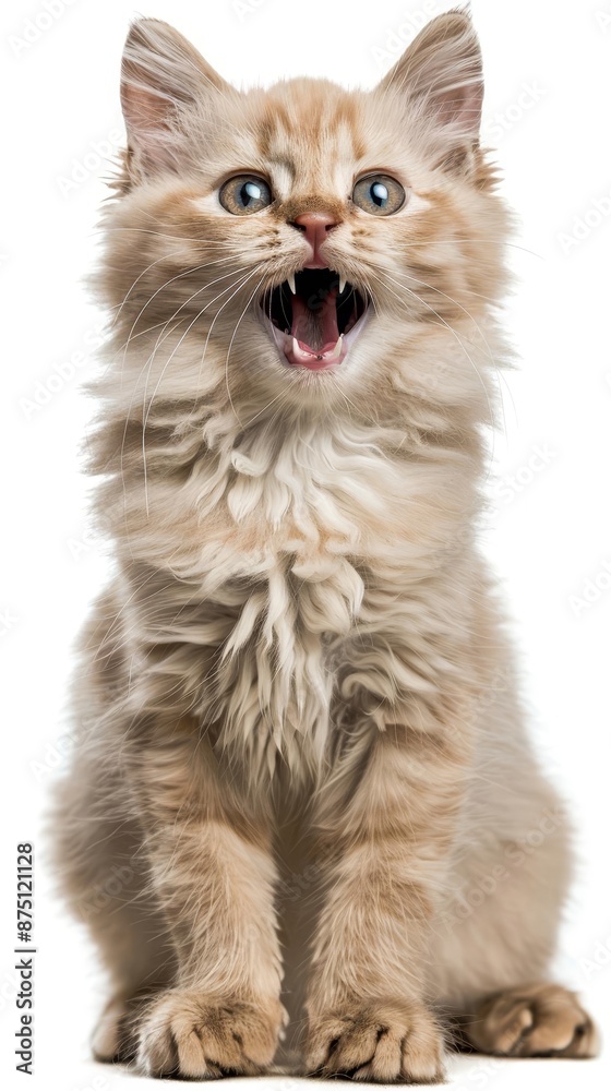 Front side close up of a Ragamuffin cat with a playful face expression, isolated white background Front side close up of a Ragamuffin cat with a playful face expression, isolated white background
