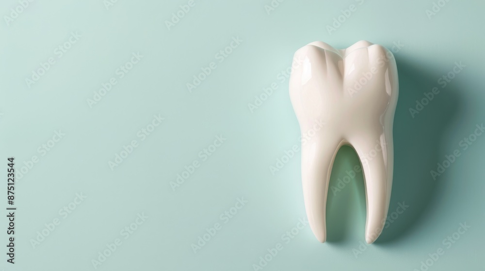A highly detailed, realistic tooth is placed against a clean, pale green background. The image exudes simplicity and focus, emphasizing dental health and care. A highly detailed, realistic tooth is placed against a clean, pale green background. The image exudes simplicity and focus, emphasizing dental health and care.