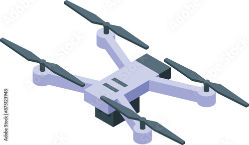 Modern drone flying with camera taking photos and videos, isometric icon