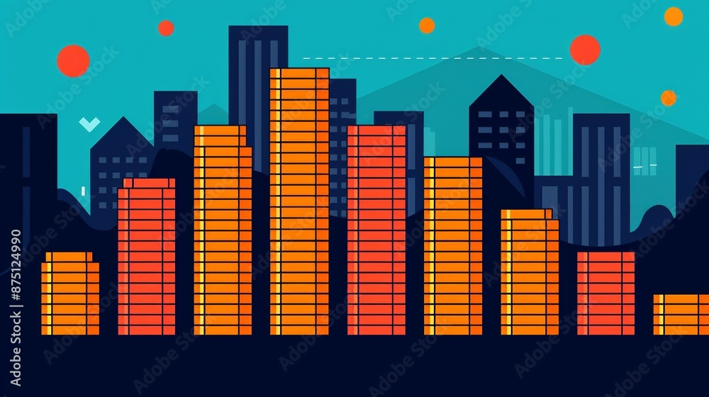 Contemporary design with clean icons of stocks, bonds, and revenue; sleek, modern visuals representing portfolio and market analysis. Illustration, Image, , Minimalism, Contemporary design with clean icons of stocks, bonds, and revenue; sleek, modern visuals representing portfolio and market analysis. Illustration, Image, , Minimalism,