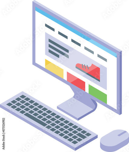 Online shop website displaying running shoes on a desktop computer screen, e commerce and digital marketing concept