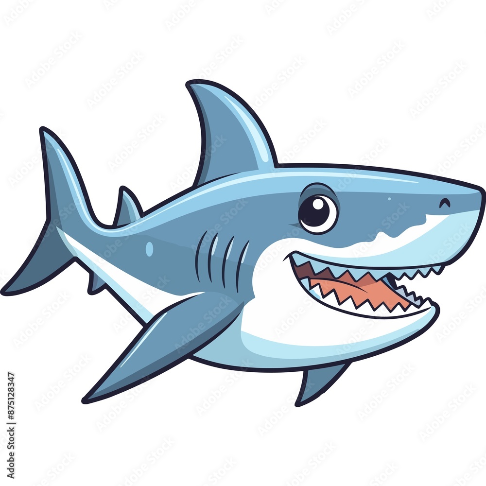 Obraz premium Playful Cartoon Shark Vector Illustration with a Big Smile - Ideal for Children's Books, Marine-Themed Designs, and Educational Materials