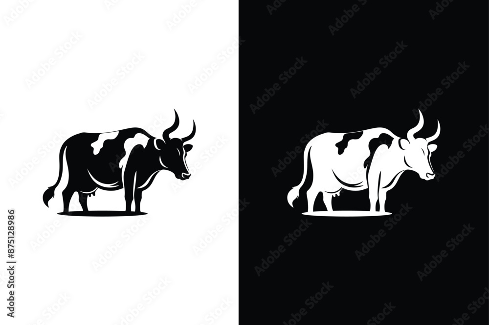 Fototapeta premium Cow icon. Cow black silhouette isolated on white background. Animal Flat Icon Logo Illustration.