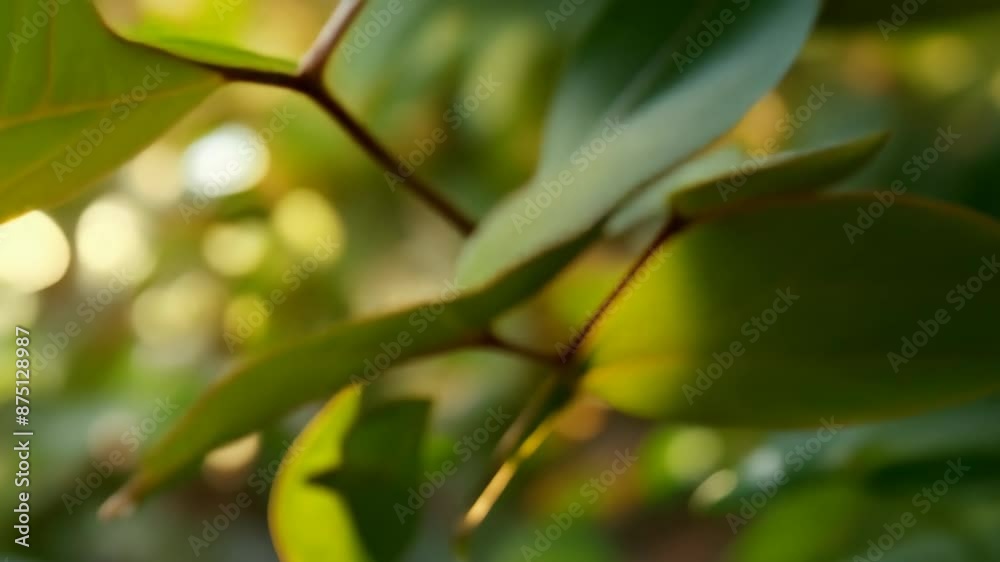 Essential oil drop falling from a green leaf into a glass bottle with a blurred natural background Essential oil drop falling from a green leaf into a glass bottle with a blurred natural background