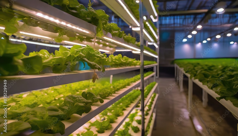 A hydroponic vertical farm in a building with advanced farming technology. Generated with AI A hydroponic vertical farm in a building with advanced farming technology. Generated with AI