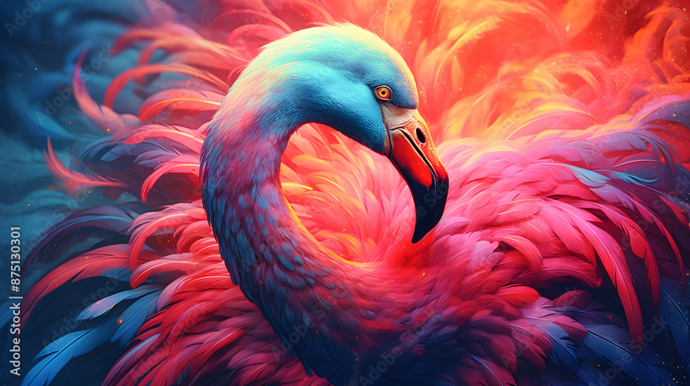 Fototapeta premium Portrait of flamingo, Abstract art colorful painting flamingo