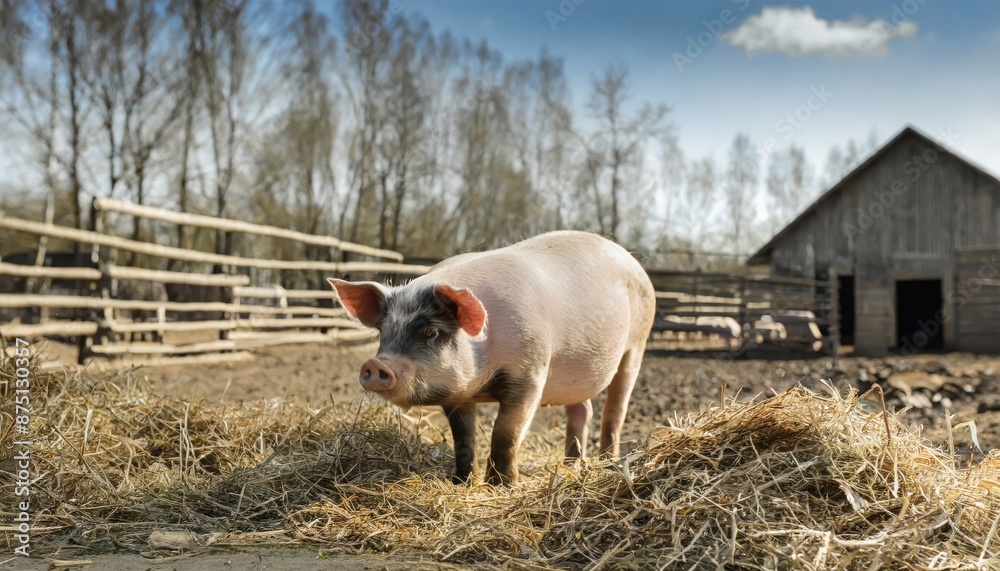 A pig on a small rural farm. Generated with AI A pig on a small rural farm. Generated with AI