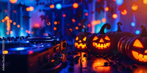 festive halloween party background full of music in the dark