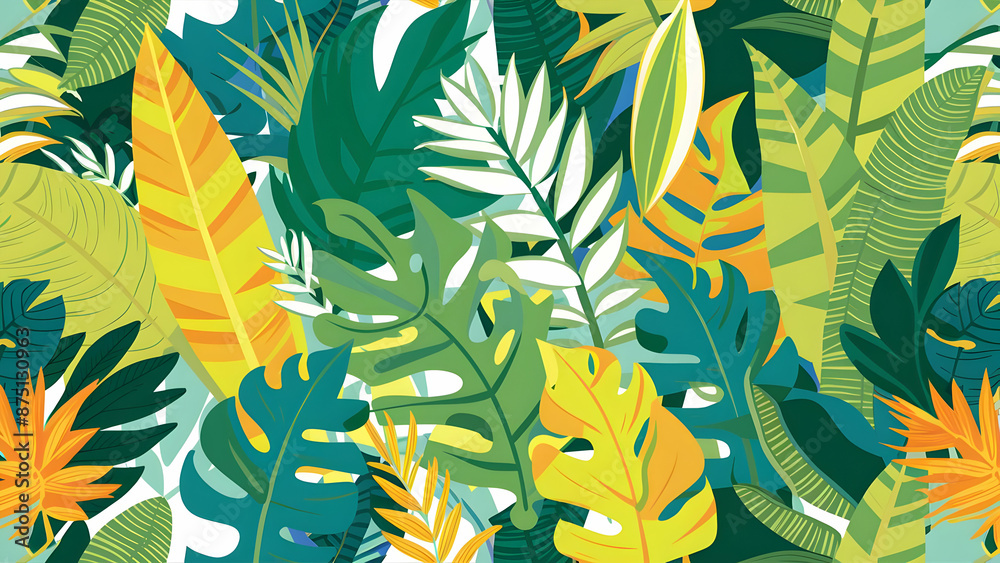 Fototapeta premium Energetic Jungle Leaves Vector Pattern for Fabrics