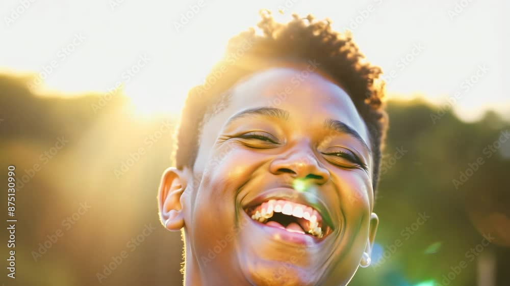 Joyful Young Person Smiling Brightly in Golden Sunlight Joyful Young Person Smiling Brightly in Golden Sunlight