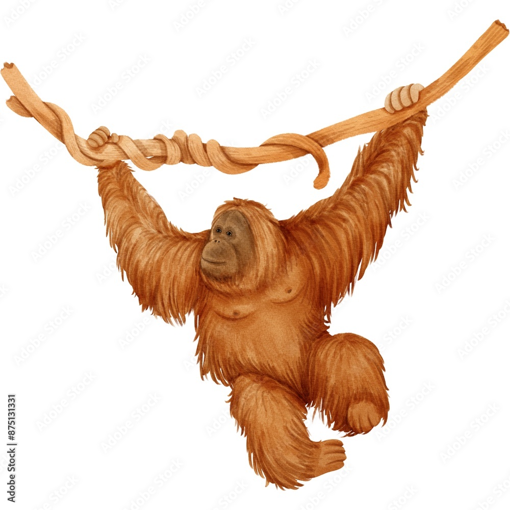 Orangutan Hanging on a Vine Illustration Orangutan Hanging on a Vine Illustration