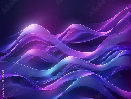Abstract background with 3D waves in purple and blue gradients, illuminated by a glowing light, ideal for modern designs.