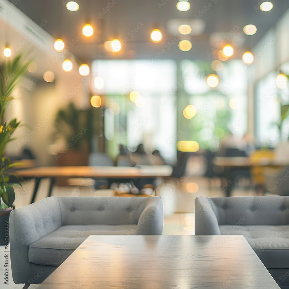 Blurred image of a business lounge with recycled furniture and natural light, showcasing eco-friendly interior design with copy space. Blurred image of a business lounge with recycled furniture and natural light, showcasing eco-friendly interior design with copy space.