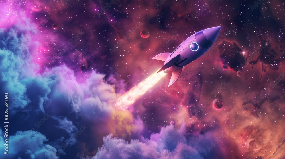 Rocket ship zooming through a cosmic nebula AI generated illustration Rocket ship zooming through a cosmic nebula AI generated illustration