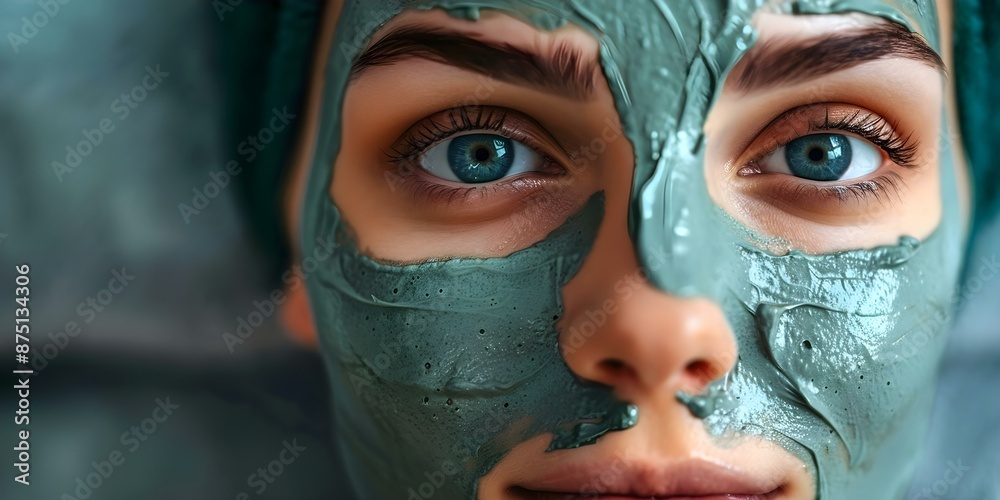 Woman getting a green clay mask facial treatment in a spa close-up view. Concept Spa Treatment, Skincare, Beauty Routine, Facial Mask, Relaxation Woman getting a green clay mask facial treatment in a spa close-up view. Concept Spa Treatment, Skincare, Beauty Routine, Facial Mask, Relaxation