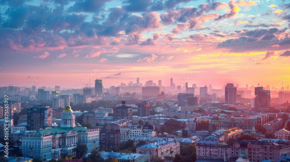 Obraz premium Soft pastel colors highlighting the citys beauty AI generated illustration