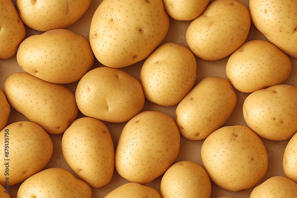 Seamless pattern of realistic potatoes in a natural, earthy tone. Ideal for agricultural, food, and rustic themed designs. Seamless pattern of realistic potatoes in a natural, earthy tone. Ideal for agricultural, food, and rustic themed designs.