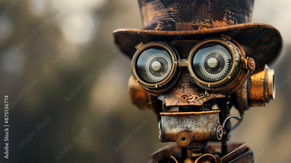 Fototapeta premium Steampunk robot wearing a top hat and monocle AI generated illustration