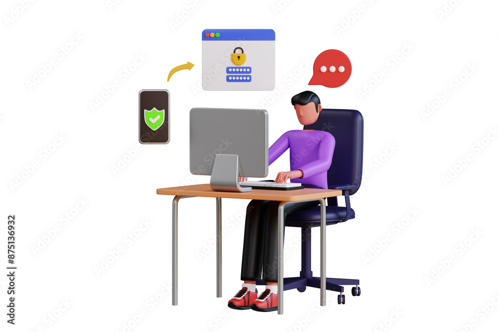 Two Factor Authentication 3D Illustration. Two Step Verification 3D Illustration