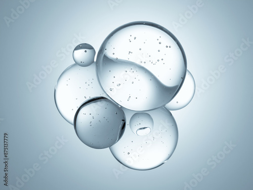 Macro glossy bubble water hydration skincare background, 3d rendering