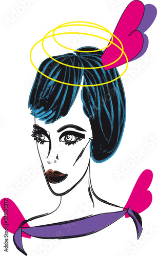 Model in fancy extravagant hat - halo and angel wings