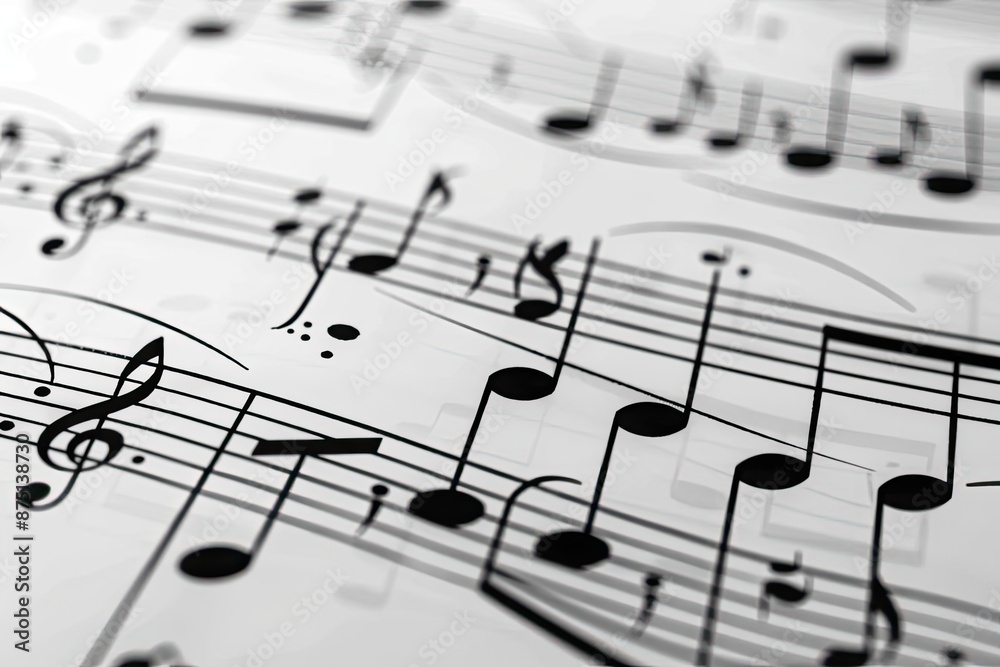 Close-up of sheet music with musical notes. Ideal for concepts of music, melody, composition, and classical music. Close-up of sheet music with musical notes. Ideal for concepts of music, melody, composition, and classical music.