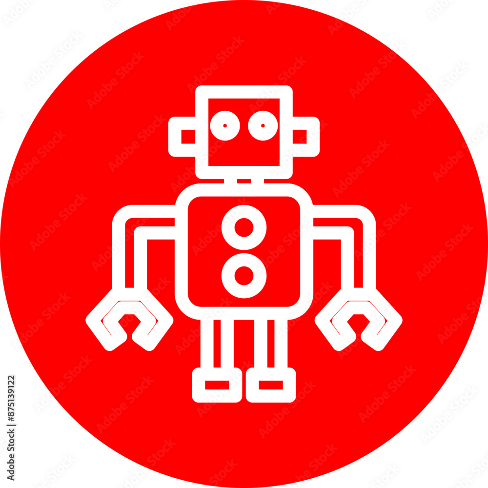 Robot Vector Line White Circle Red Robot Vector Line White Circle Red