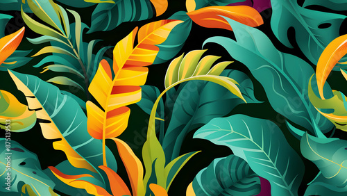 Sun Dappled Jungle Foliage Seamless Vector Repeat